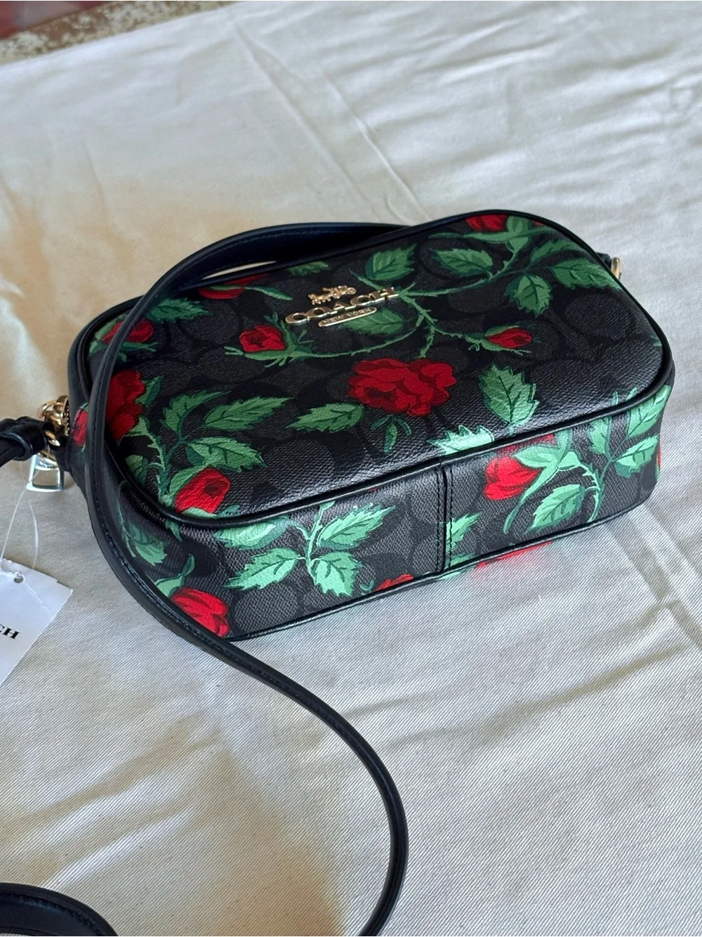 Coach Black Floral Rose Print Crossbody Bag